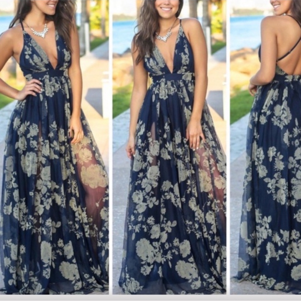 Luxxel Elegant Floral Navy  Dress size L